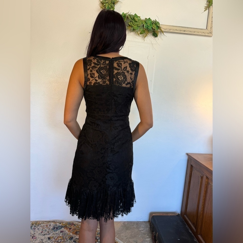 Size 6 Max and Cleo Lace black dress with ruffle detail. Fitted mini dress - Picture 6 of 12